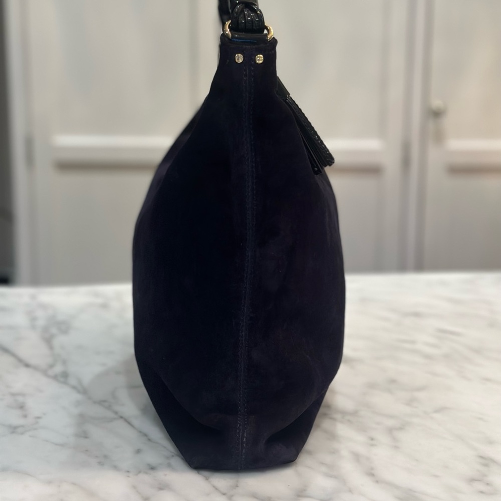 Kate Spade New York Suede Handbag - navy blue suede with patent leather - Picture 10 of 14